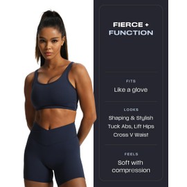 Aoxjox Trinity - Pantalones cortos de ciclismo para mujer, cintura cruzada, cintura alta, control de abdomen, atlético, correr, yoga, 6 pulgadas, marino, XX-Large