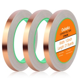 3 Pack Copper Foil Tape (1/2inch X 66 FT) Copper Tape for Stained Glass, Copper Foil with Conductive Adhesive for Guitar & EMI Shielding, Paper Circuits, Electrical Repairs, Soldering, Grounding