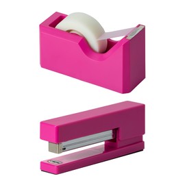 JAM PAPER Office & Desk Sets - 1 Stapler & 1 Tape Dispenser - Fuchsia - 2/Pack