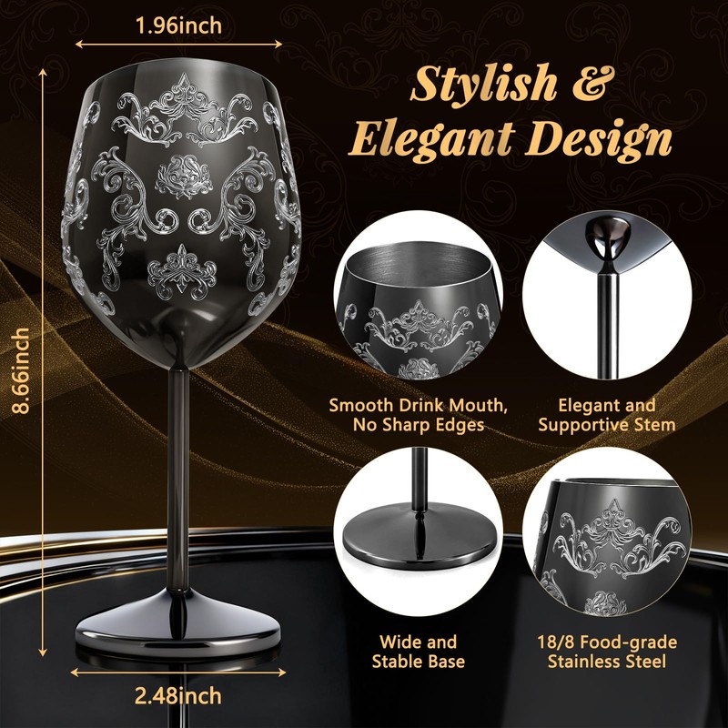 Lifecapido Stainless Steel Wine Glasses Set of 2, 18oz Etched