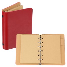 PATIKIL 6 Ring Binder Cover, 1 Pack A7 Kraft Leather Notebook Binder Mini Refillable Loose Leaf Personal Planner with 50 Sheets Paper, Red