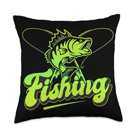 Angler, Fischer, Angel Fish Fish Outifts And Gifts Angel, Angler Fisherman Outfit Bass Fishing Throw Pillow, 18x18, Multicolor