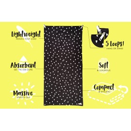 Toalla de playa y bolsa de microfibra supermaniobrable. Ligero, compacto y de secado rápido. Para viajes, playa, piscina, gimnasio, yoga y camping. Extra grande (71 x 35,5), negro