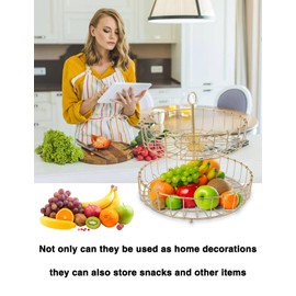 ZLXHDL Fruit Bowl,11.93in Iron Round Golden 2 Tier Fruit Basket Nordic Household Snack Storage Tray for Kitchen Parties for Fruits Vegetables