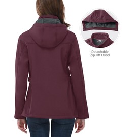 Outdoor Ventures Women's Softshell Jacket with Removable Hood, Insulated Windbreaker Waterproof Warm Fleece Lined Coat