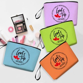 4Pcs Girls Trip Gifts Favors 2025 Weekend Bag Makeup Bag Girls Weekend Gifts Friendship Gifts Weekender Bags for Women Girls Sisters Friends Cosmetic Bag Zipper Pouch Wedding Bachelorette Party
