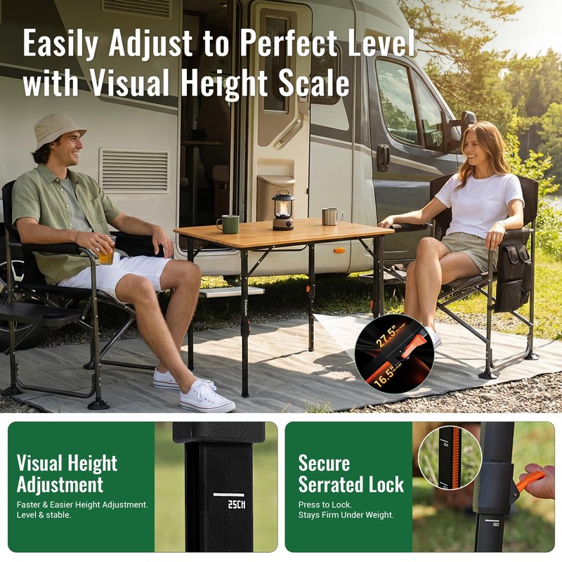 Bamboo Camping Table with Adjustable Height (265LBS)