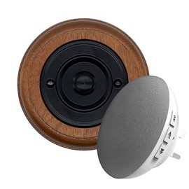 Modern Living Round Wireless Doorbell in Mahogany and Black - Black Centre - Plug in F5R-Recordable