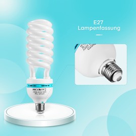 2 x 135 W Spiral Daylight Lamp, Photo Lamp, 5500 K, E27 Socket, Energy Saving Lamp, Studio Light for Softbox Photography in Photo Studio
