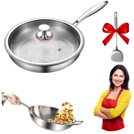Cowenhey Titanium Pan with Hammer & Lid & Shovel, Titanium & Stainless Steel Pro Cookware, Scratch-Resistant & Durable Nonstick Cookware, Multifunctional Pots and Pans Set (11.81in)