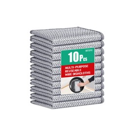 BTIFU 10 Pcs Multipurpose Non Scratch Wire Dishcloth,Reusable Wire Dishwashing Rag,Wet And Dry Metal Dishcloths for Kitchen Cleaning, Sinks, Dishes, Stoves (20 x 20 cm)