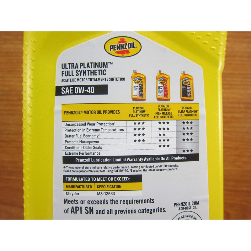 Mopar Chrysler Dodge Jeep Penzoil Ultra Platinum Full Synthetic 0W-40