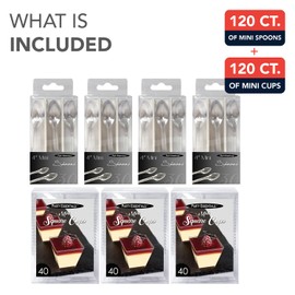 Party Essentials Clear Miniware Appetizer and Dessert Food Tasting Set for Presentation, Serving, and Catering, 2 oz. Square Shot Glasses, Cups+ 4" Spoons, Set of 120