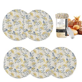 Sourdough Starter Jar Cloth Covers,Vintage Floral Plant Yellow Blue Heat Preservation to Increase Fermentation Cover for Bread Rising Sourdough Bread Proofing Cover（5 Pack）
