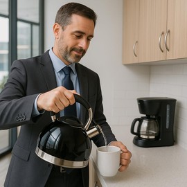 Creative Home Triumph Stainless Steel Whistling Tea Kettle, 3.5 Quart, Black Tea Kettle