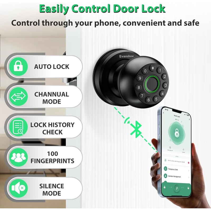 Evanshow Fingerprint Door Lock with Electronic Touchscreen Keypad | Biometric