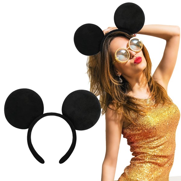 1 Pcs Mouse Ears Solid Black Headband Animal Ear Hairband for Birthday Parties Hair Accessories Lovely Headwear Decorations
