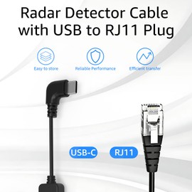 USB C to RJ11 Radar Detector Colied Power Cord for Escort MAX360 Power Cord