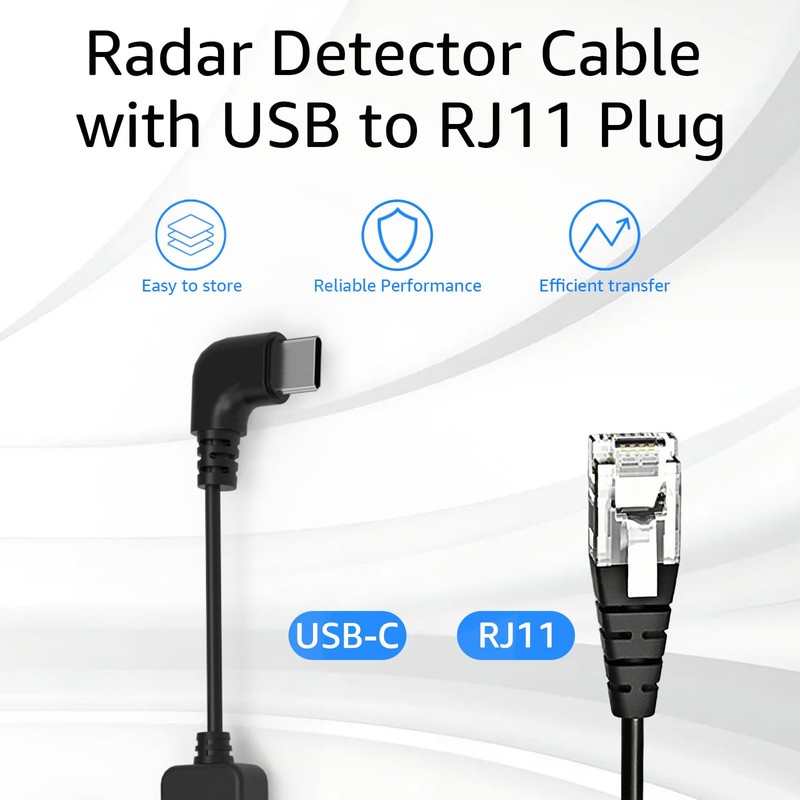 USB C to RJ11 Radar Detector Colied Power Cord for