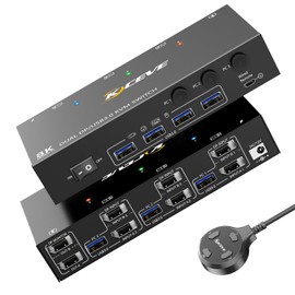 8K KVM Switch 2 Monitors 3 Computer, KCEVE Dual Monitors USB 3.0 Displayport KVM Switcher, Supports 8K@60Hz for 3 DP Port PC Share 2 DP Monitors, Keyboard and Mouse