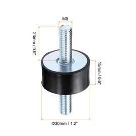 sourcing map 4pcs M8x23mm Rubber Isolator Mounts with Studs 30x15mm Male Vibration Shock Absorber Zinc Plated Cylindrical Thread Mounts Anti Vibration Isolators with 8pcs M8 Lock Nuts
