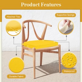Cozyide Outdoor Chair Cushions, Waterproof Patio Seat Cushions with Adjustable Straps, Round Corner Patio Chair Cushions for Garden, Yellow, 17x16x2 Inch (Pack of 4)