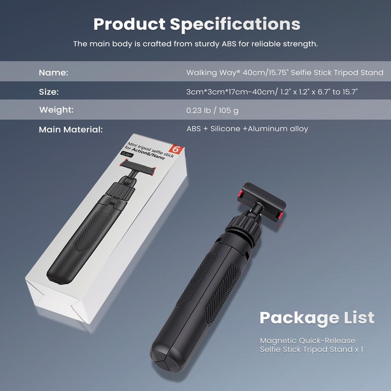 Walking Way 40cm/15.75" Selfie Stick Tripod for DJI Osmo Action