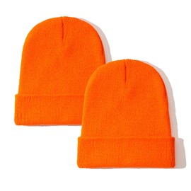PFFY Unisex Beanie Hats for Men and Women Knit Winter Beanies 2 Packs Orange