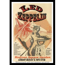Home Decor Framed Vintage Style Rock n Roll Poster "LED ZEPPLIN M.S.G., 1975"; 12x18