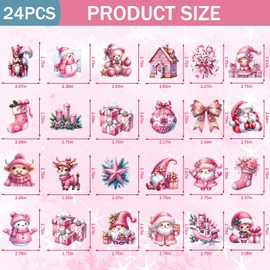 24pcs Christmas Magnets for Fridge Magnetic Sticker Pink Xmas for Refrigerator Kitchen Garage Door Car Decals Decorations Christmas Magnet Accessories for Party Decor