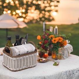 Dwellica Liora Utensil Caddy, 9.1 x 6.7 x 4.7 Inches, Resin Wicker, White and Brown – Multi-Compartment Holder with Handles for Kitchen Cutlery, Utensils, or Napkins