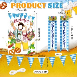 Oktoberfest Decorations Kit Include 6 x 4 Ft Oktoberfest Photo Backdrop Props 2Pcs Door Banner 32.8Ft Oktoberfests Bavarian Flag for German Beer Festival Party Decor Accessories