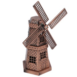 Red Bronze Dutch Windmill, Retro Style Windmill Decor Statue Mini Handicraft Ornaments for Bar, Restaurant, Back Yard Decorations
