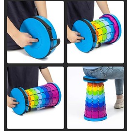 Takelablaze Collapsible Stool Upgraded Folding Stool with 400lbs Max Weight Retractable Telescoping Foldable Camping Stool for Adults Outdoor Camping Fishing Hiking Travel BBQ (Black-Blue)