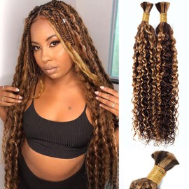 Human Braiding Hair Water Wave Bulk Ombre 100g 20 Inch P4/27 Curly for Boho Braids Extensions No Weft 2 Braids Per Pack Wet and Wavy Highlight