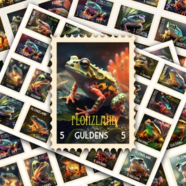Post Stamps Stickers Set ~ Vivid Frog Portraits: Exquisite Amphibian Illustrations Showcasing Detailed Textures and Brilliant Colors ~ FLONZ Vintage Decals for Craft