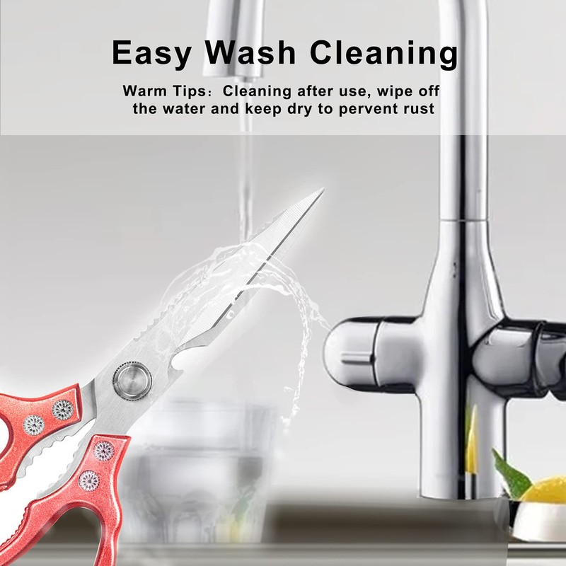 AWinjoy Kitchen Scissors, Heavy Duty Sharp Kitchen Shears Dishwasher Safe,Red