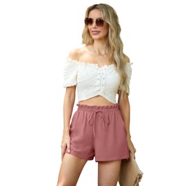 Vacation Ready Womens High Waisted Shorts with Pockets Breathable Flowy Comfy Boho Style Living Coral Size Small