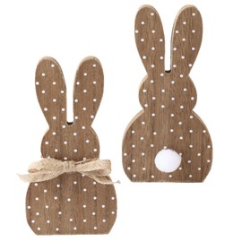 YIEUR Pack of 2 Easter Bunny Wooden Figures Stand, Easter Bunny Decoration, 17 cm Easter Decoration, Rabbit, Easter Bunny, Wood for Standing Outside, Table Decoration, Garden Decoration (Brew)