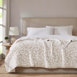 Super Soft Leopard Cheetah Print Beige Throw Blanket Twin Size 60x80 Inch, Feather Knit Microfiber Comfy Cozy Lightweight Fluffy Fuzzy Warm Cute for Couch Sofa Chair Bed