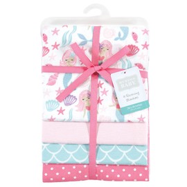 Hudson Baby Unisex Baby Cotton Flannel Receiving Blankets, Mermaid, One Size