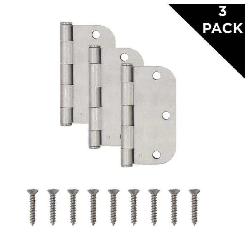 Everbilt 3-1/2" Satin Nickel 5/8" Radius Smooth Action Door Hinges,