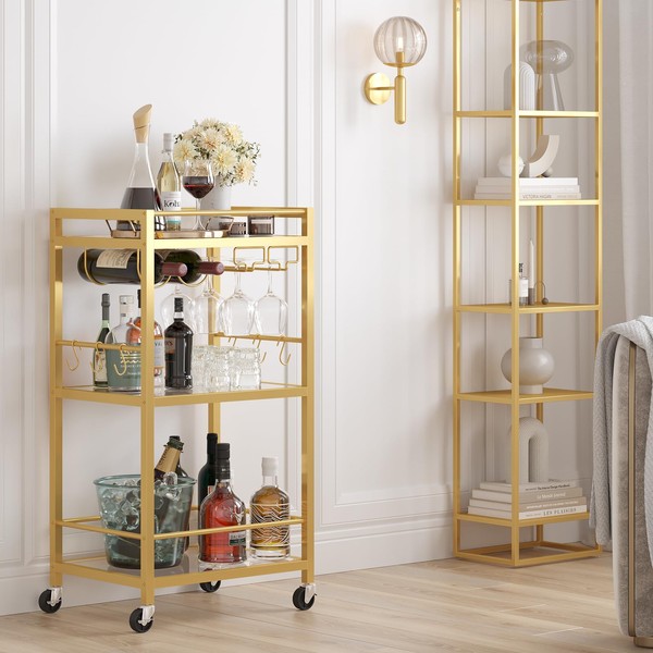 TUTOTAK TUTOTAK Bar Cart, Home Bar Serving Cart with 3-Tier