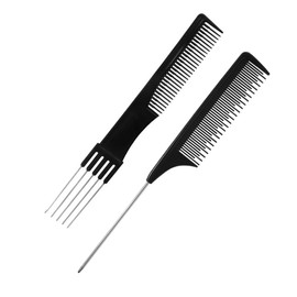 Beautifultracy 2 Packs Rat Tail Comb Teasing Comb with Metal Pick Combs for Women Hair Styling (Black)