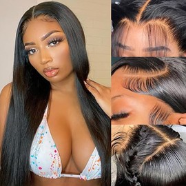 4x4 Straight Lace Glueless Wigs Wear to Go Transparent Lace Front Wig Brazilian 4x6 Straight Lace Front Wigs Human Hair Pre Plucked with Baby Hair Natural Color 12 Inch
