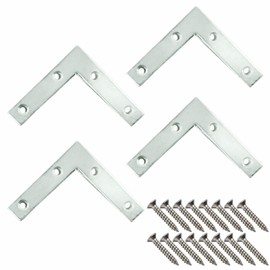 GOLTA Angle Brackets Corner Braces Iron L Shape Right Zinc Plated 4 Bevelled Holes Chair Legs Furniture Joint Small Shelf Tables Bed Window Cabinet Connector Screws Included Size 2 1/2'' (Pack Of 4)