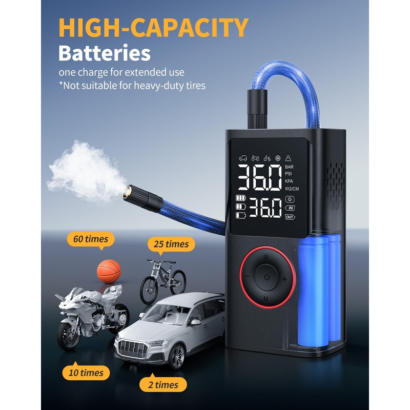Powools Tire Inflator Portable Air Compressor, 150 PSI Cordless Bike