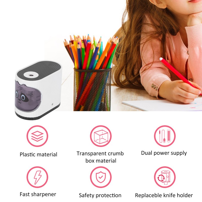 Electric Pencil Sharpener Classroom Cartoon Stationery Auto Stop for Kids