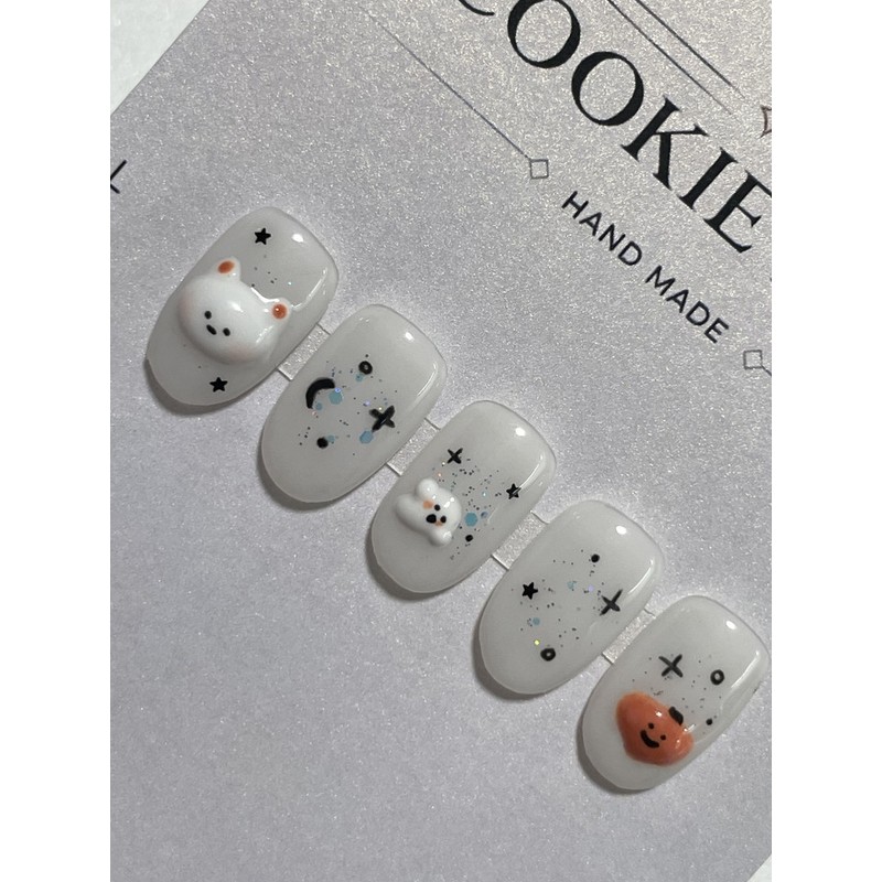 ⭐️ [Starry Night Bear] Homemade nail tips ⭐️ - Square