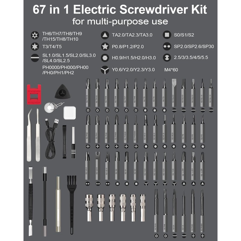 HYCHIKA Precision Screwdriver Set, Mini Electric Screwdriver 67-in-1 with 52